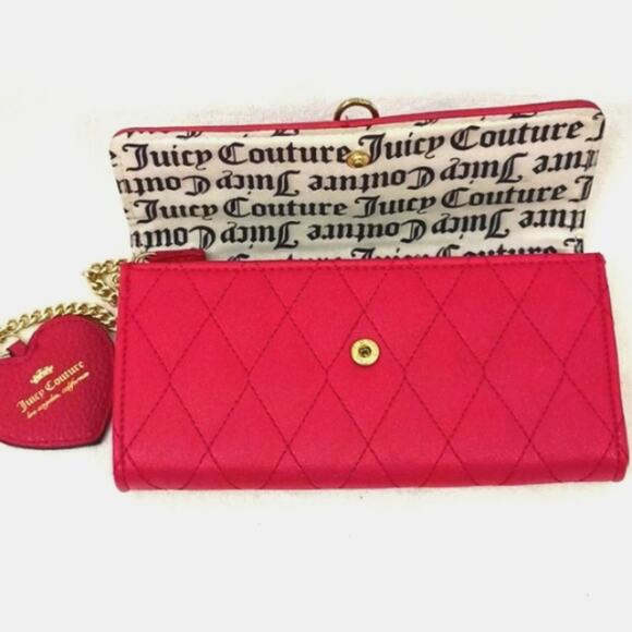 Y2K Juicy Couture Quilted Leather Long Wallet chain Heart Charm Barbiecore VNTG - Picture 4 of 16